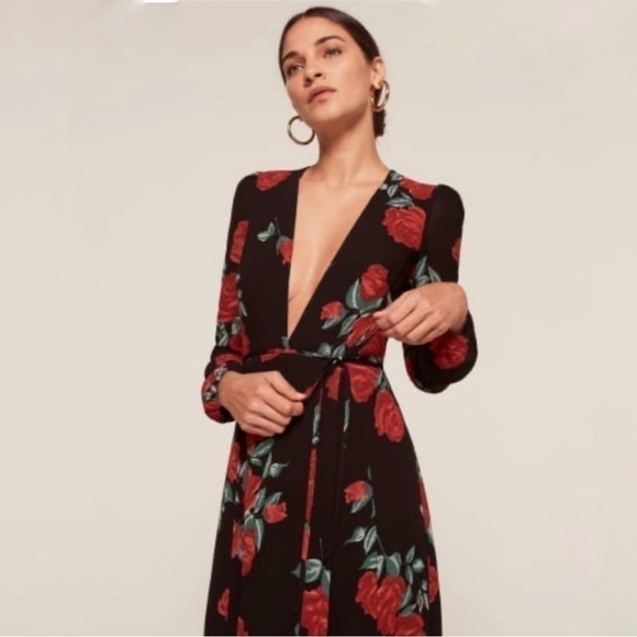 NWT Reformation Milan Maxi Dress Black Floral Hera Wrap Bridesmaid Dress Petite - Picture 13 of 13